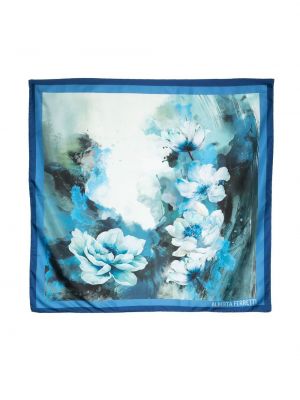 Копринен шал на цветя с принт Alberta Ferretti синьо