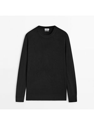 Шелковый шерстяной свитер из шерсти мериноса Massimo Dutti черный