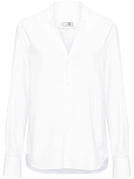 Памучна дълга риза с v-образно деколте Mm6 Maison Margiela бяло