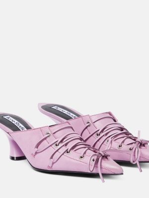 Papuci tip mules cu șireturi din piele din dantelă Acne Studios roz