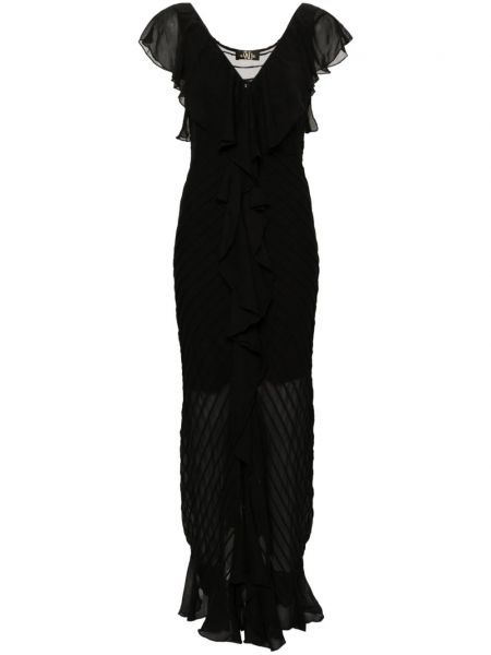 Вечерна рокля с волани De La Vali черно