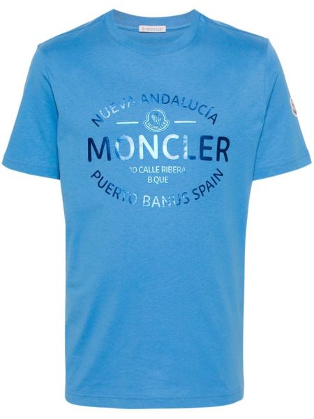 Bombažna majica s potiskom Moncler modra
