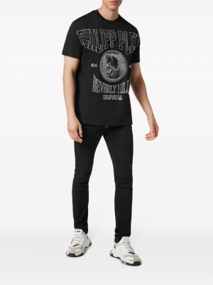Medvilninis marškinėliai su kristalais Philipp Plein juoda