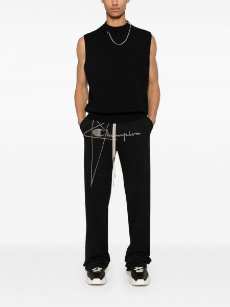 Pantalon droit brodé Rick Owens X Champion noir