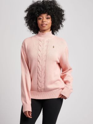 Женский толстый свитер косой вязки U.S. Polo Assn розовый