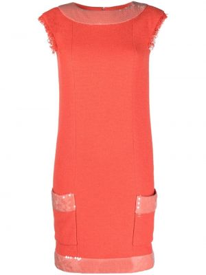 Tvídové flitrované šaty bez rukávov Chanel Pre-owned oranžová