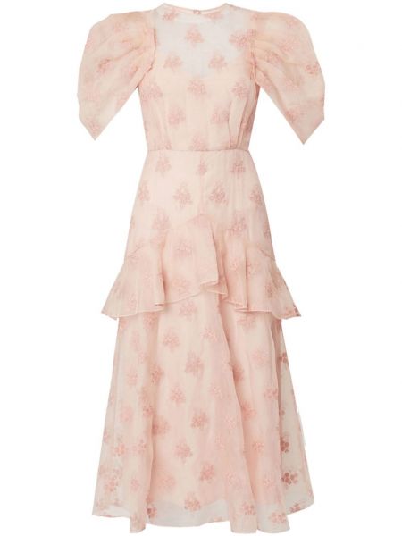 Φλοράλ μίντι φόρεμα Erdem ροζ