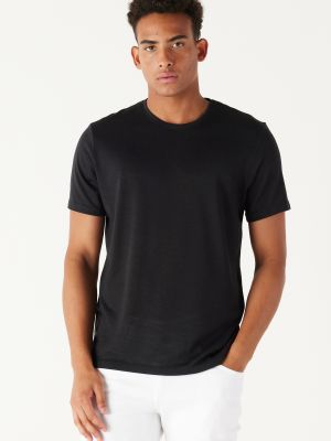 Lininis polo marškinėliai slim fit Altinyildiz Classics juoda