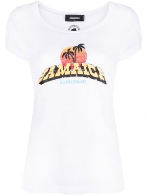 T-krekls ar apdruku ar apaļu kakla izgriezumu Dsquared2 balts