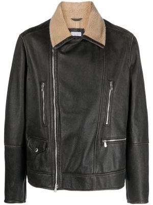 Kožená bunda na zip Brunello Cucinelli černá