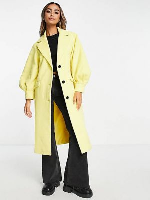 Желтое вельветовое пальто макси с объемными рукавами Miss Selfridge