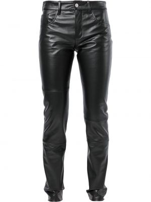 Kožené rovné kalhoty Mm6 Maison Margiela černé