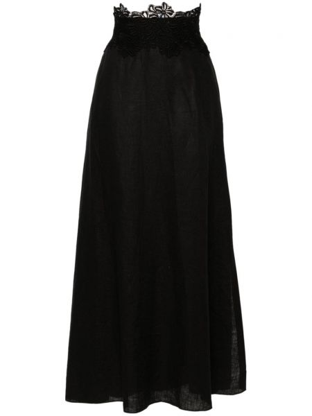 Φλοράλ λινένιος μίντι φούστα με δαντέλα Ermanno Scervino μαύρο