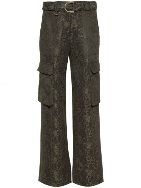 Nėriniuotos gėlėtos „cargo“ stiliaus kelnės Liu Jo žalia