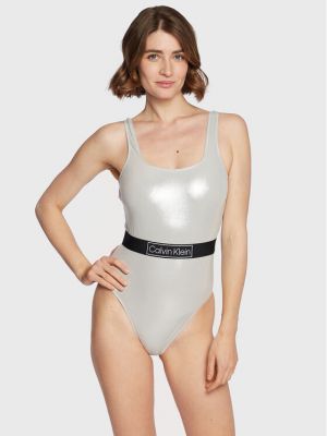 Enodelne kopalke Calvin Klein Swimwear srebrna