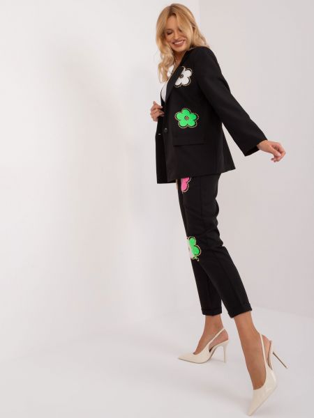 Costum cu model floral Fashionhunters negru
