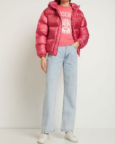 Žakárová nylónová bunda s kapucňou Moschino ružová