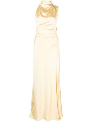 Σατέν κοκτέιλ φόρεμα Misha κίτρινο