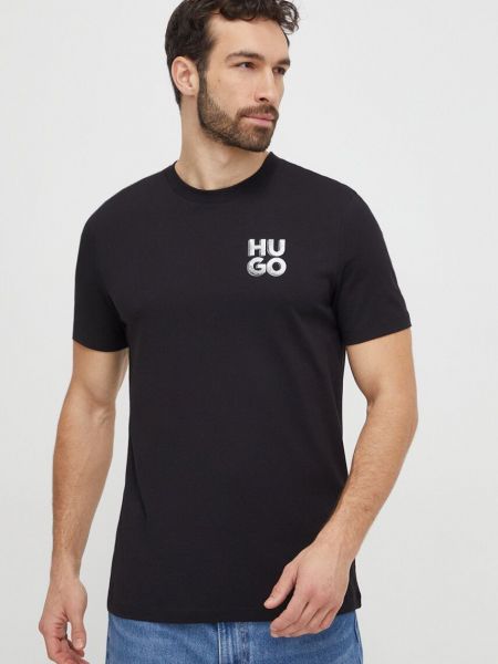 Bavlněné tričko s potiskem Hugo černé