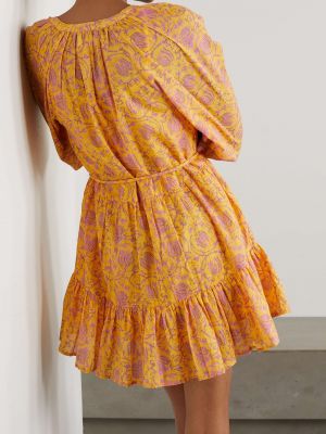APIECE APART + NET SUSTAIN Mini Mitte мини-платье из органического хлопка с поясом и цветочным принтом желтый