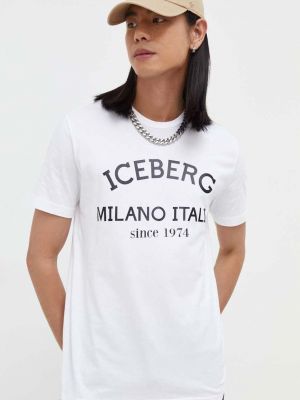 Памучна тениска с дълъг ръкав с принт Iceberg бяло