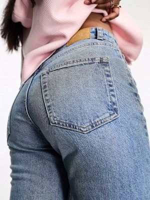 Прямые джинсы с высокой талией Pull&bear синие