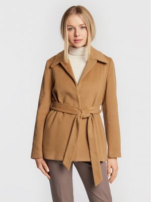Μάλλινο παλτό Calvin Klein καφέ