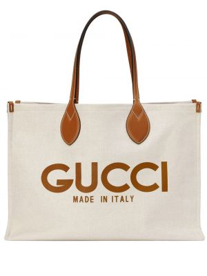 Шопинг чанта с принт Gucci бяло