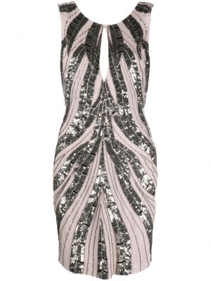 Копринена коктейлна рокля с пайети Roberto Cavalli сиво