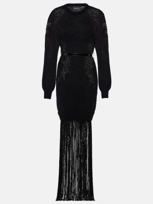 Sukienka długa z frędzli w piórka Costarellos czarna