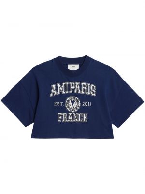 Βαμβακερή μπλούζα με σχέδιο Ami Paris μπλε