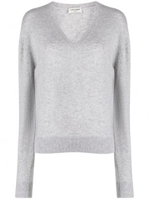 Кашмирен пуловер с v-образно деколте Saint Laurent сиво