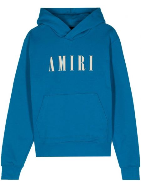 Raštuotas medvilninis džemperis su gobtuvu Amiri mėlyna