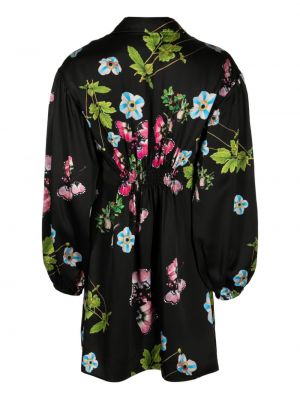 Květinové hedvábné šaty s potiskem Cynthia Rowley černé