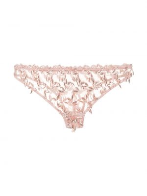 Hedvábné kalhotky s výšivkou s perlami Gilda & Pearl růžové
