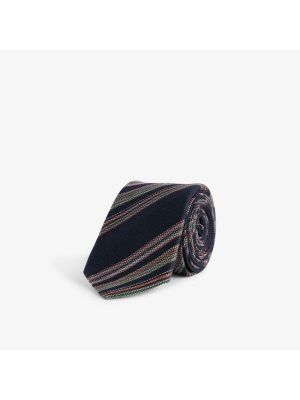 Полосатый галстук из тонкого льна и шелка Paul Smith, темно-синий