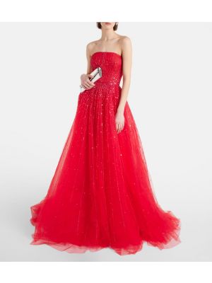 Μάξι φόρεμα από τούλι Monique Lhuillier κόκκινο