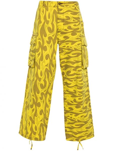 Pantaloni cargo cu imagine cu imprimeu abstract Erl galben