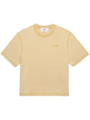 Bavlnené tričko s výšivkou Ami Paris žltá
