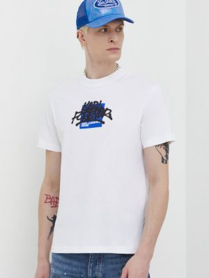 Koszulka bawełniana z nadrukiem Karl Lagerfeld Jeans biała
