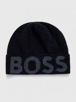 Dzianinowa czapka Boss niebieska