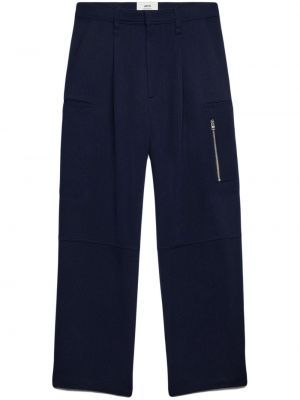 Μάλλινο παντελόνι σε φαρδιά γραμμή Ami Paris μπλε