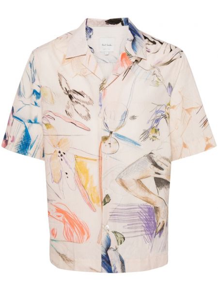 Bavlněná košile s potiskem s abstraktním vzorem Paul Smith růžová
