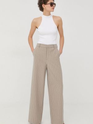 Gestuz pantaloni femei, culoarea bej, lat, high waist