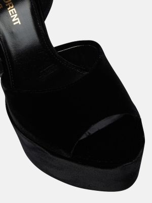 Zamatové sandále na platforme Saint Laurent čierna