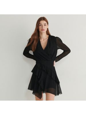 Czarna sukienka mini szyfonowa Reserved