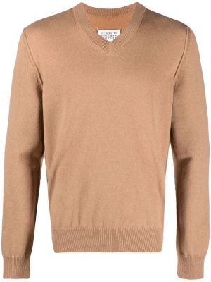 Кашмирен пуловер с v-образно деколте Maison Margiela кафяво