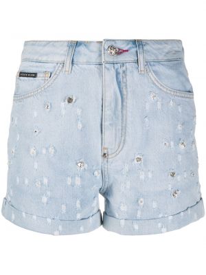 Shorts en jean à imprimé en cristal Philipp Plein bleu