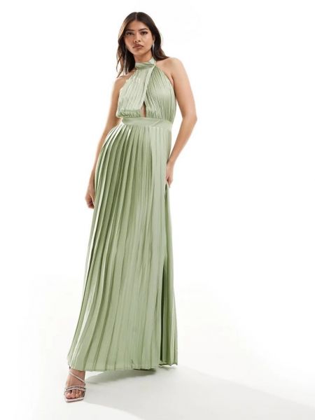 Плиссированное атласное длинное платье Tfnc