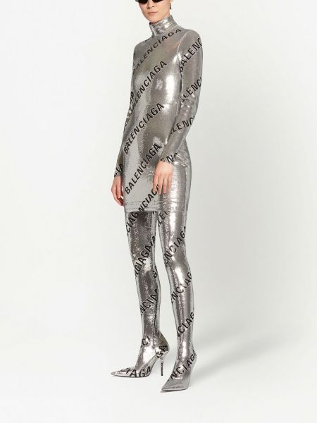 Sukienka mini z cekinami z nadrukiem Balenciaga srebrna